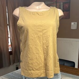 Loft Side Button Mustard Sleeveless Tank Top- Cotton